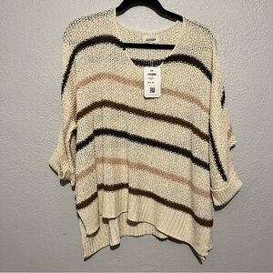 Adora Striped Loose Knit Oversized Sweater 3/4 Sleeves Neutral Colors Size Large